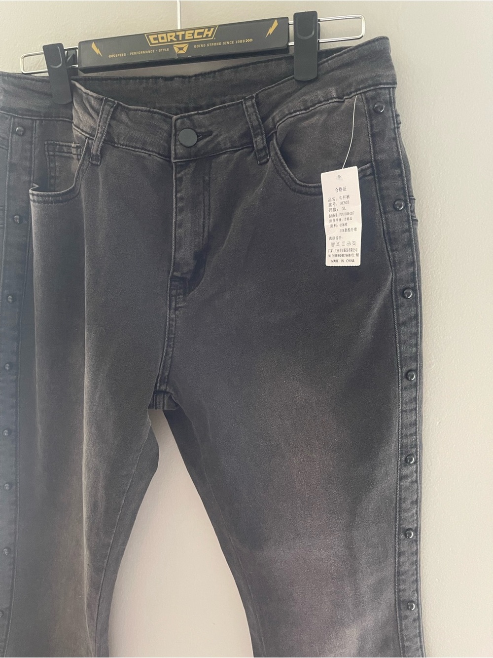 Men's Black Washed Jeans with Side Stud Detail